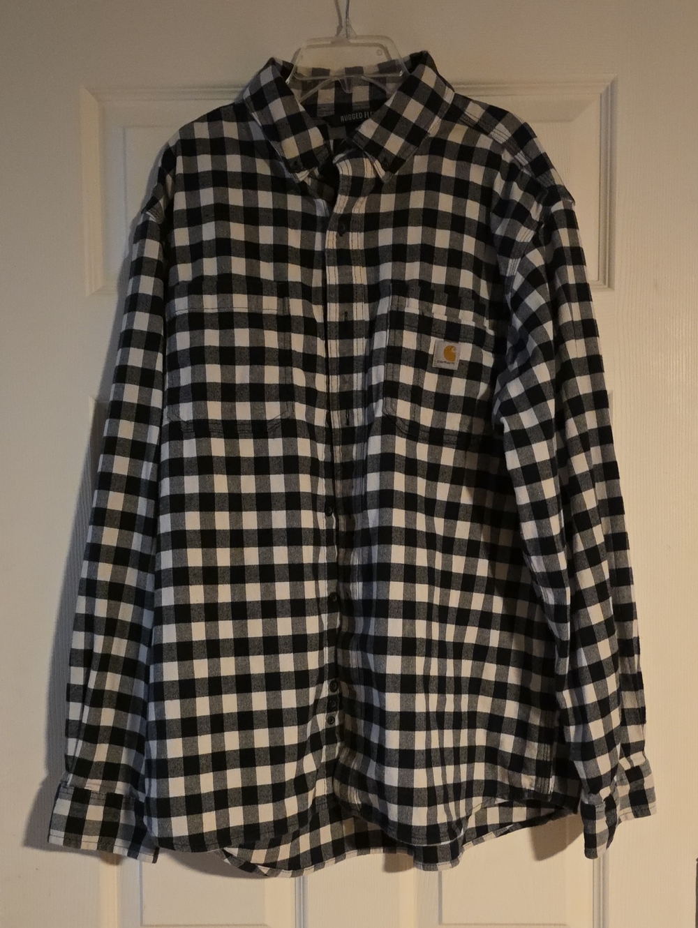 Carhartt Rugged Flex Flannel Shirt Size Large Black Relaxed Fit Plaid Work